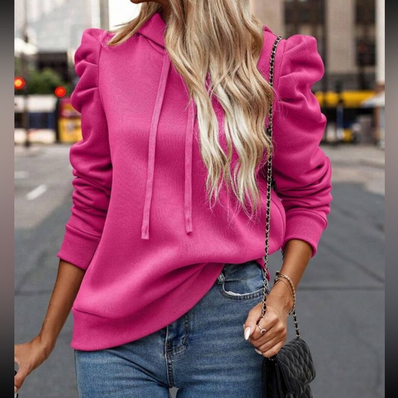 Cozy gigot sleeve drawstring hoodie apricot - Picture 13 of 16